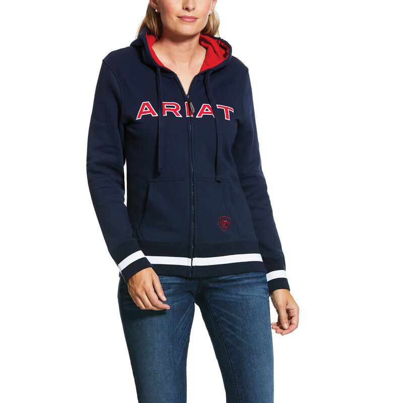 Ariat Logo Lacivert / Kırmızı Kapşonlu Sweatshirt Bayan (12107-512)